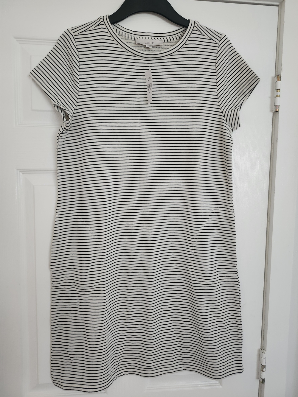 NWT LOFT Striped Crewneck T-Shirt Dress in White and Black